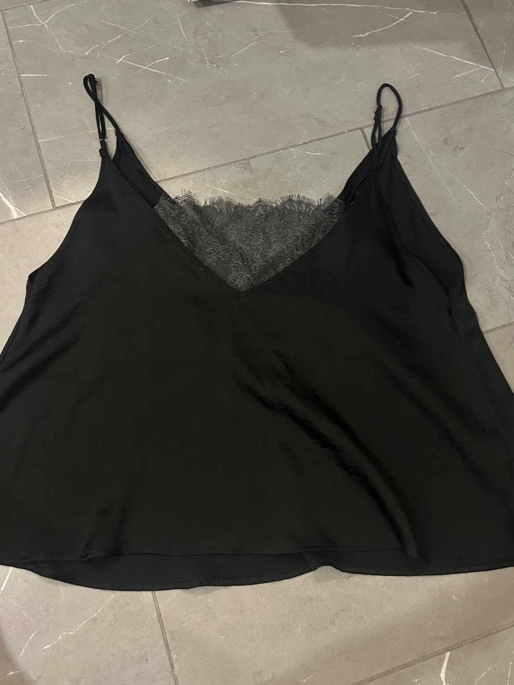Free People Black Lace-Trim Satin Camisole
